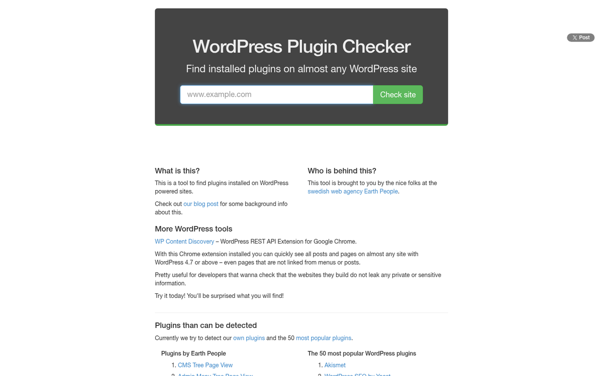 WP Plugin Checker tool interface screenshot