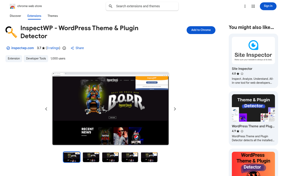 InspectWP website plugin detection tool interface