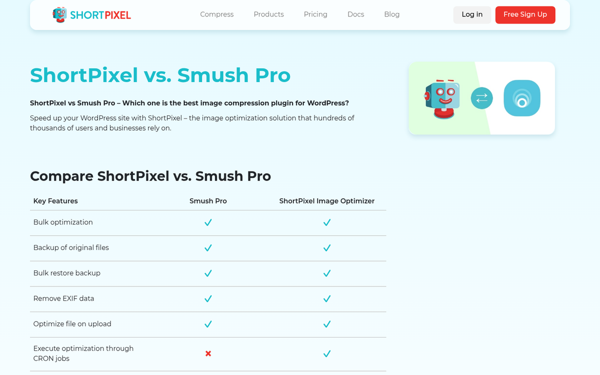 Website screenshot showing image optimization settings