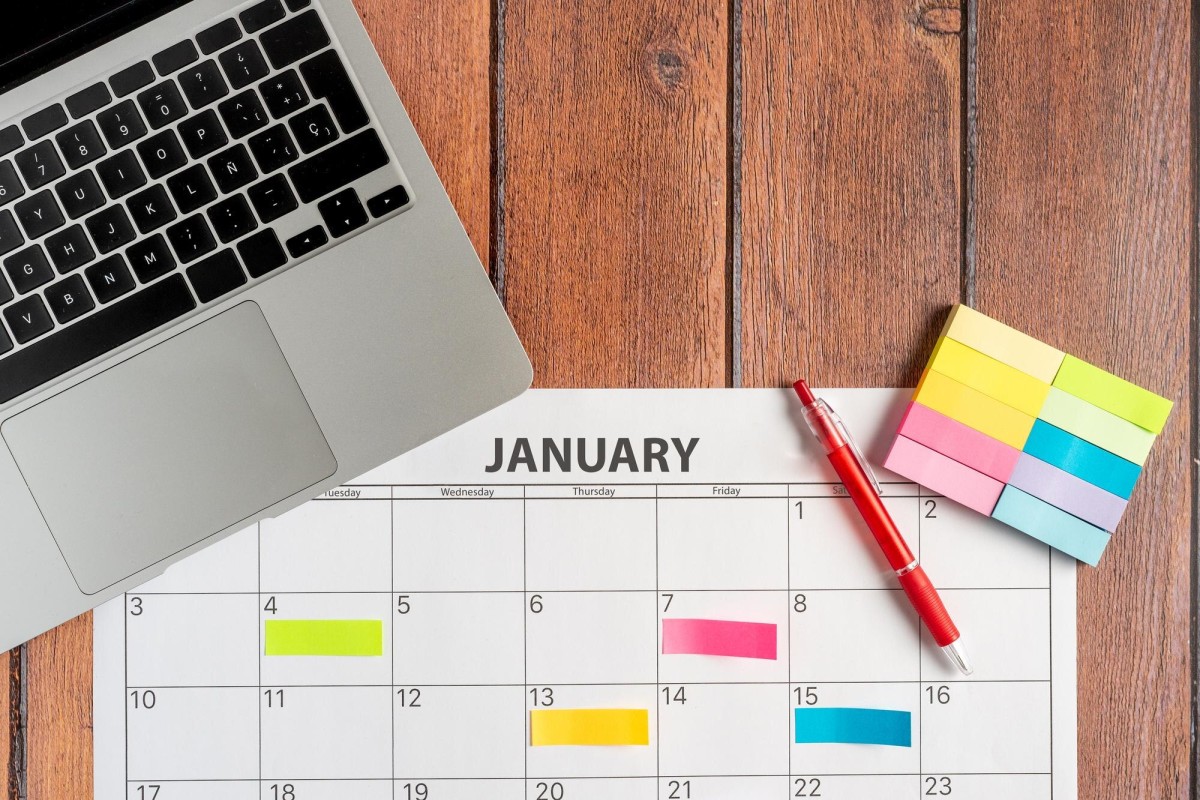 Person planning content on a calendar