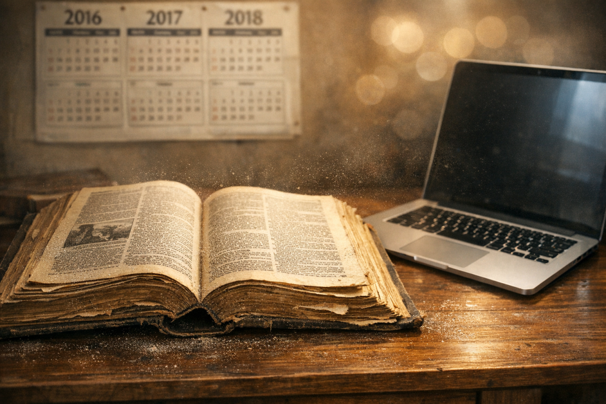 Magnifying glass searching outdated webpage links