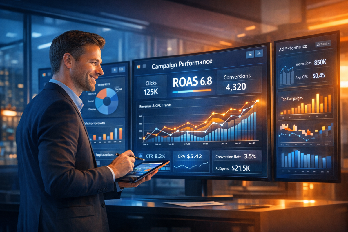 Paid advertising dashboard with campaign metrics