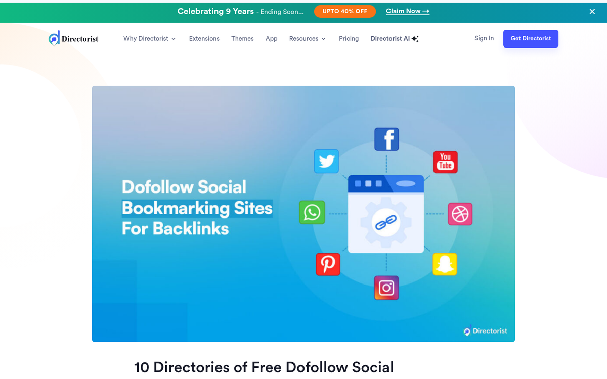Niche social bookmarking website screenshot