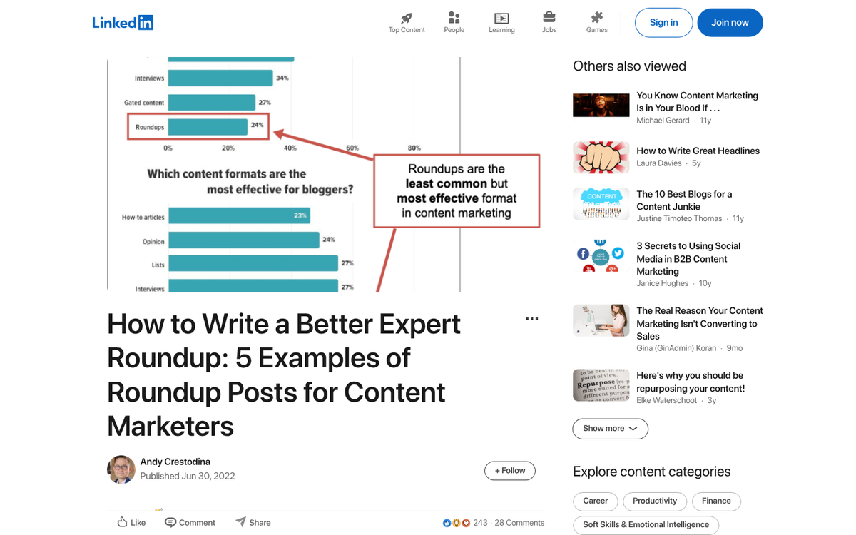 Roundup blog post screenshot from website
