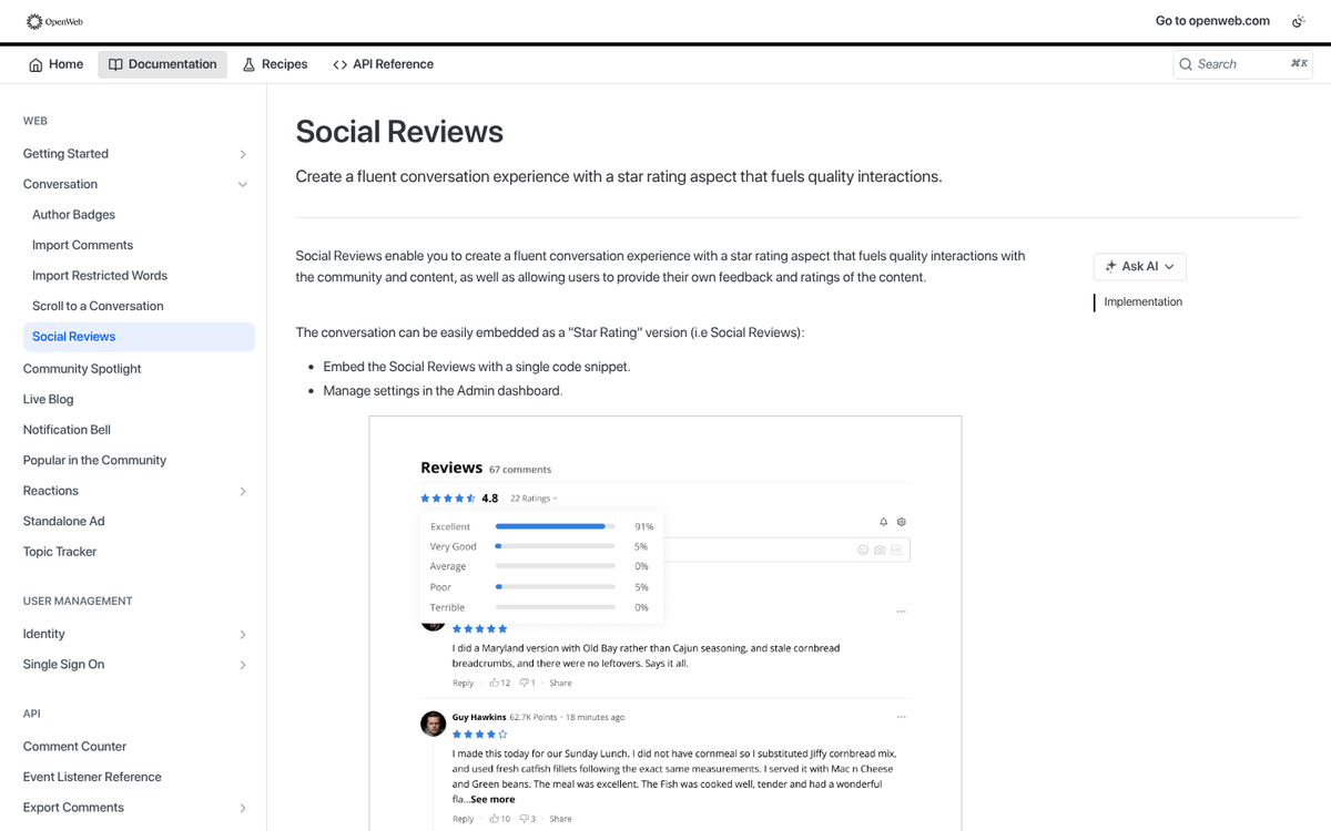 OpenWeb comment system dashboard interface screenshot
