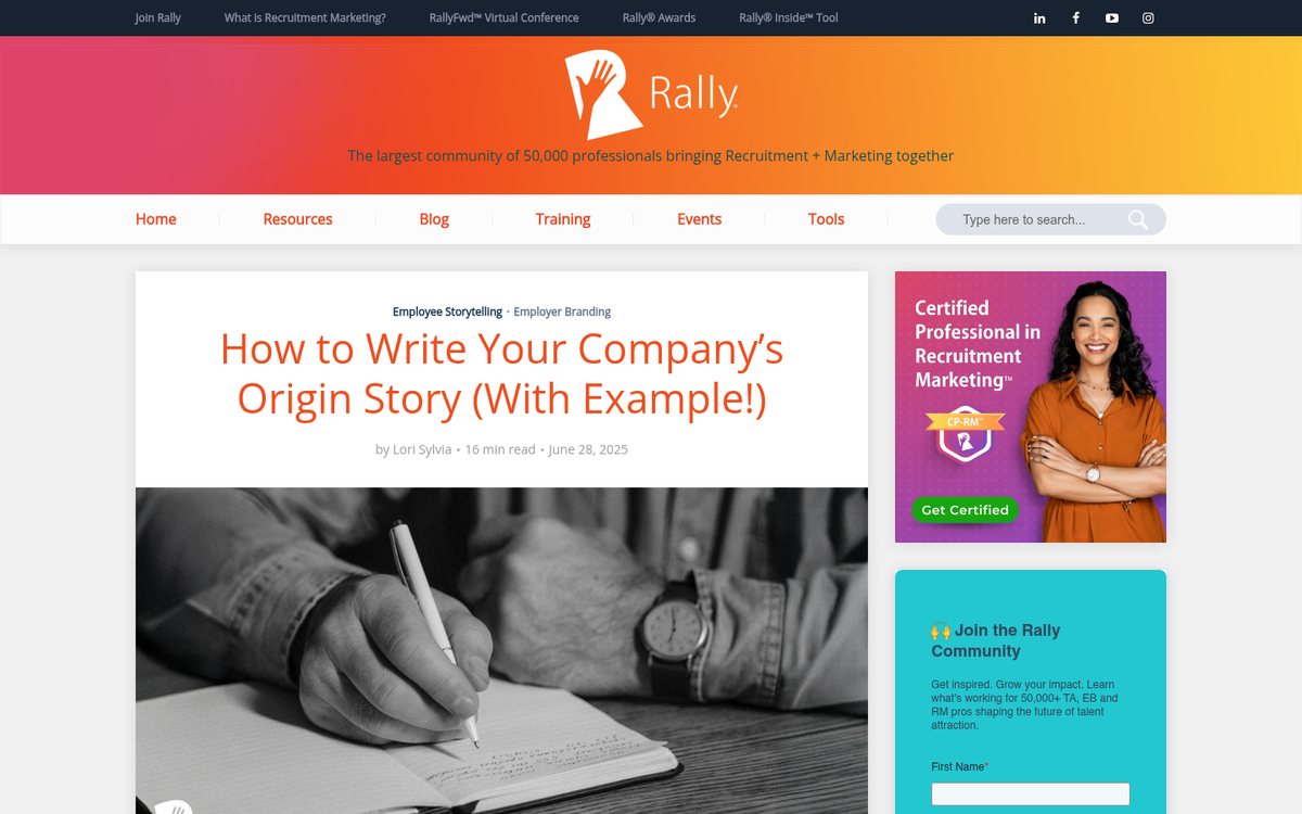 Company history timeline on a webpage