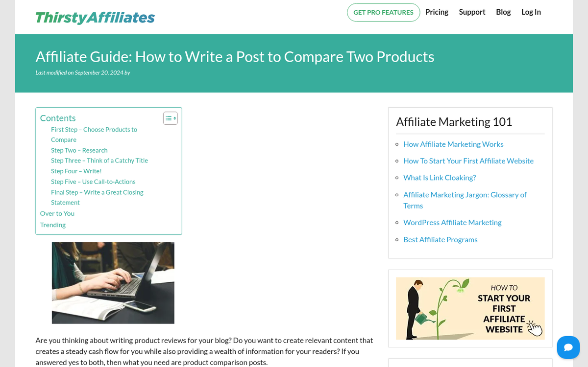 Product review page on a screen