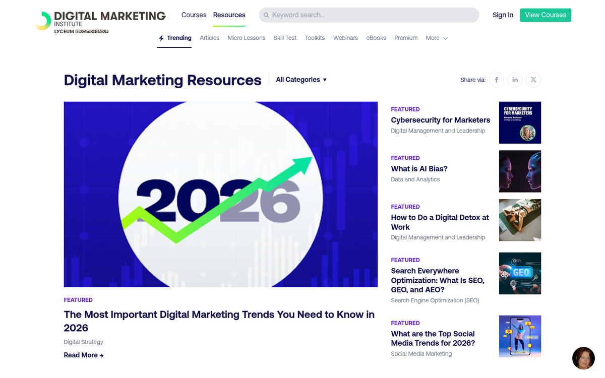 Industry resource page website screenshot