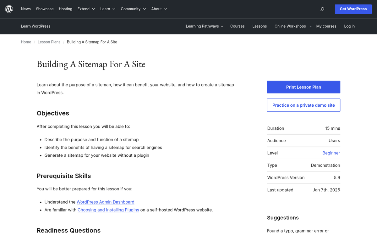 Sitemap creation settings in WordPress plugin