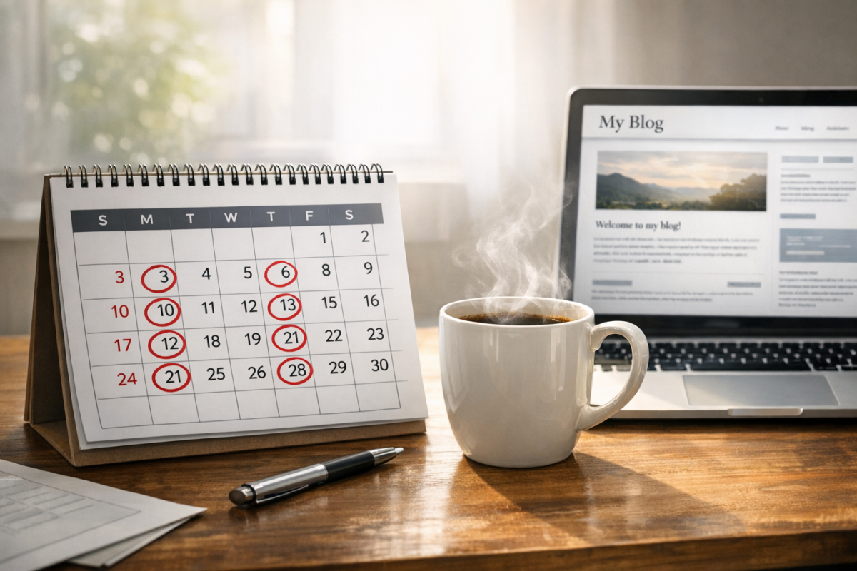 Consistent daily blogging schedule on calendar