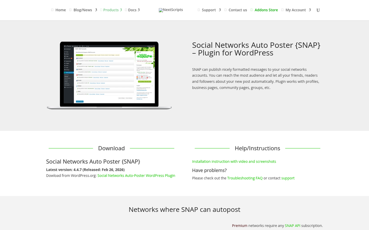 Social Networks Auto Poster SNAP plugin interface