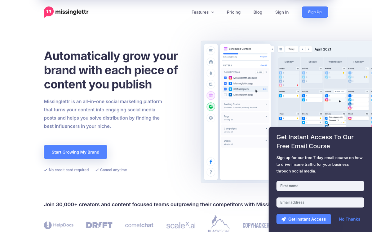 Missinglettr social media automation plugin interface