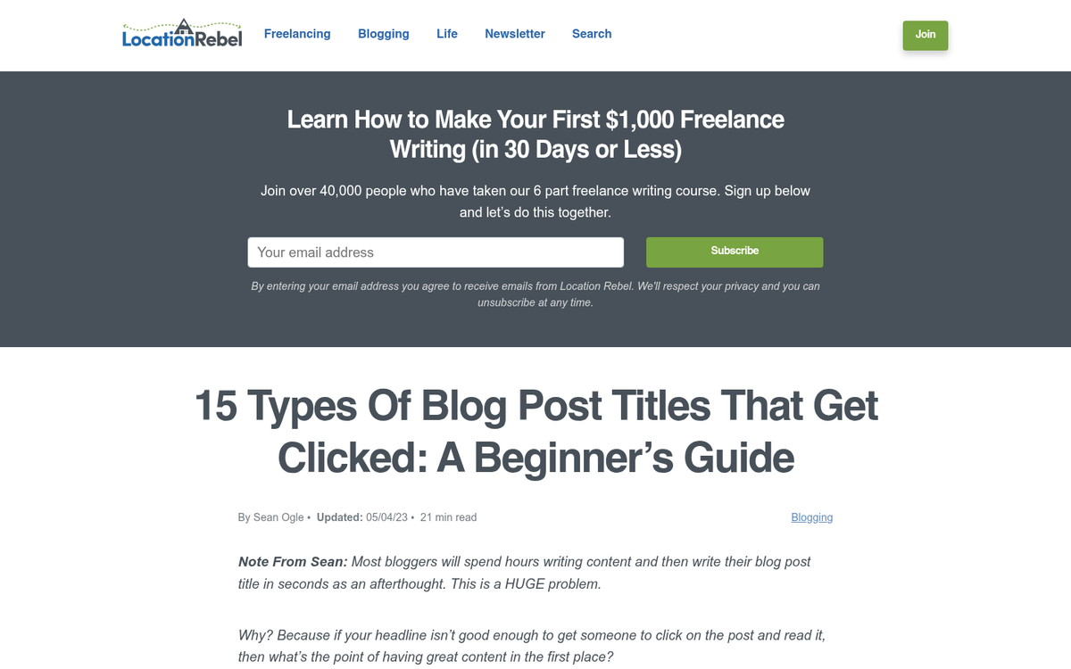Blog headline highlighting reader benefits clearly