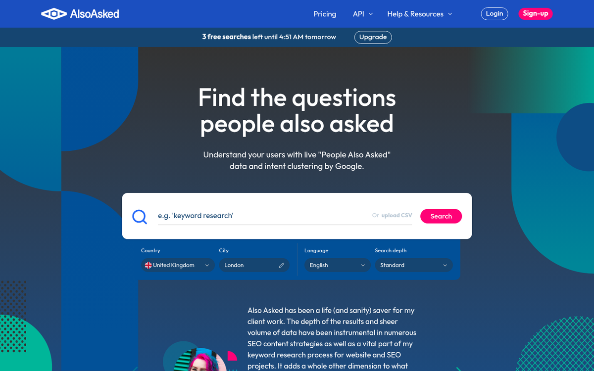 AlsoAsked keyword discovery tool interface screenshot