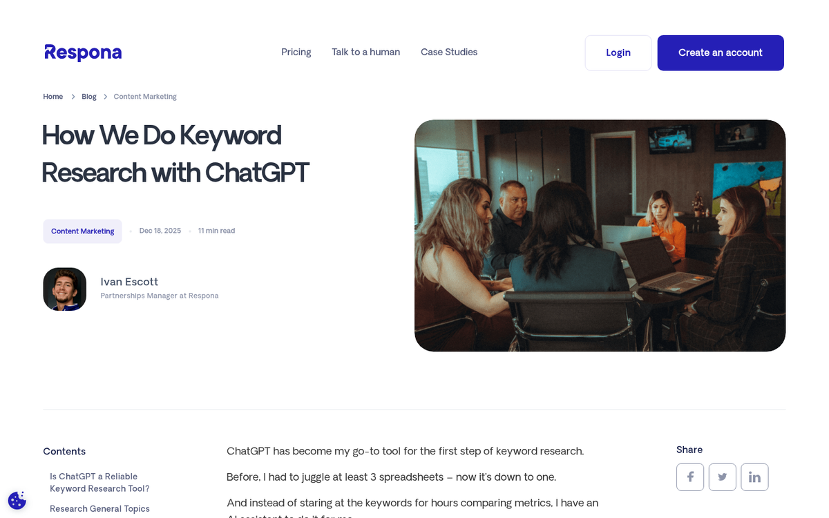 ChatGPT interface showing keyword brainstorming session