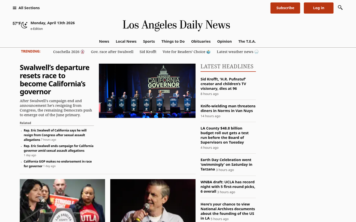 Local news website screenshot on screen