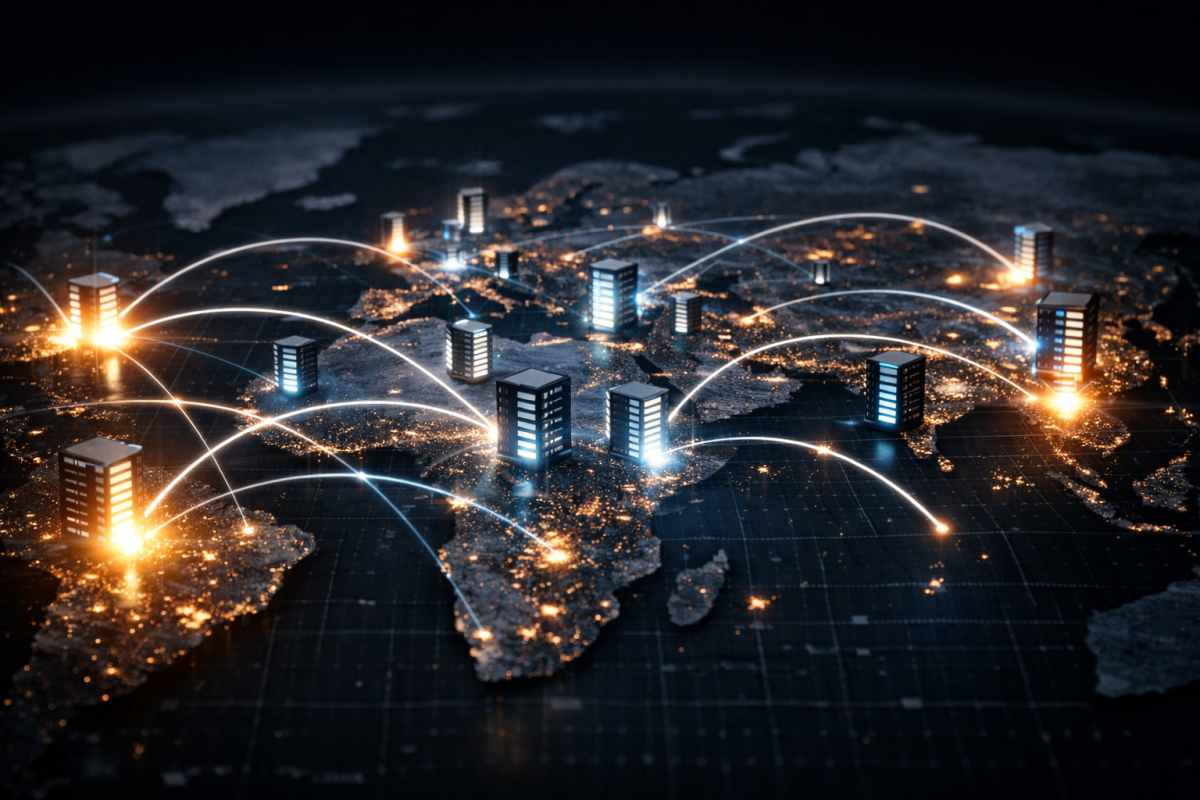 Global CDN network map with server nodes