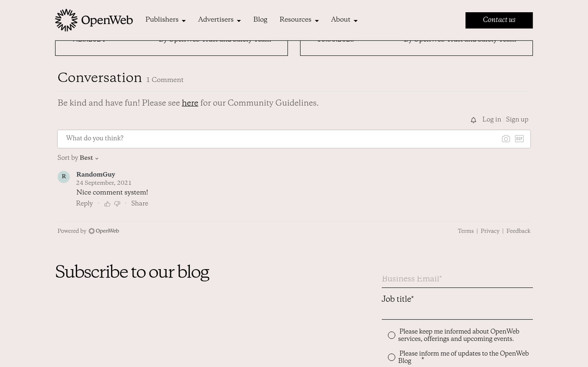 Blog post comment section with reader responses