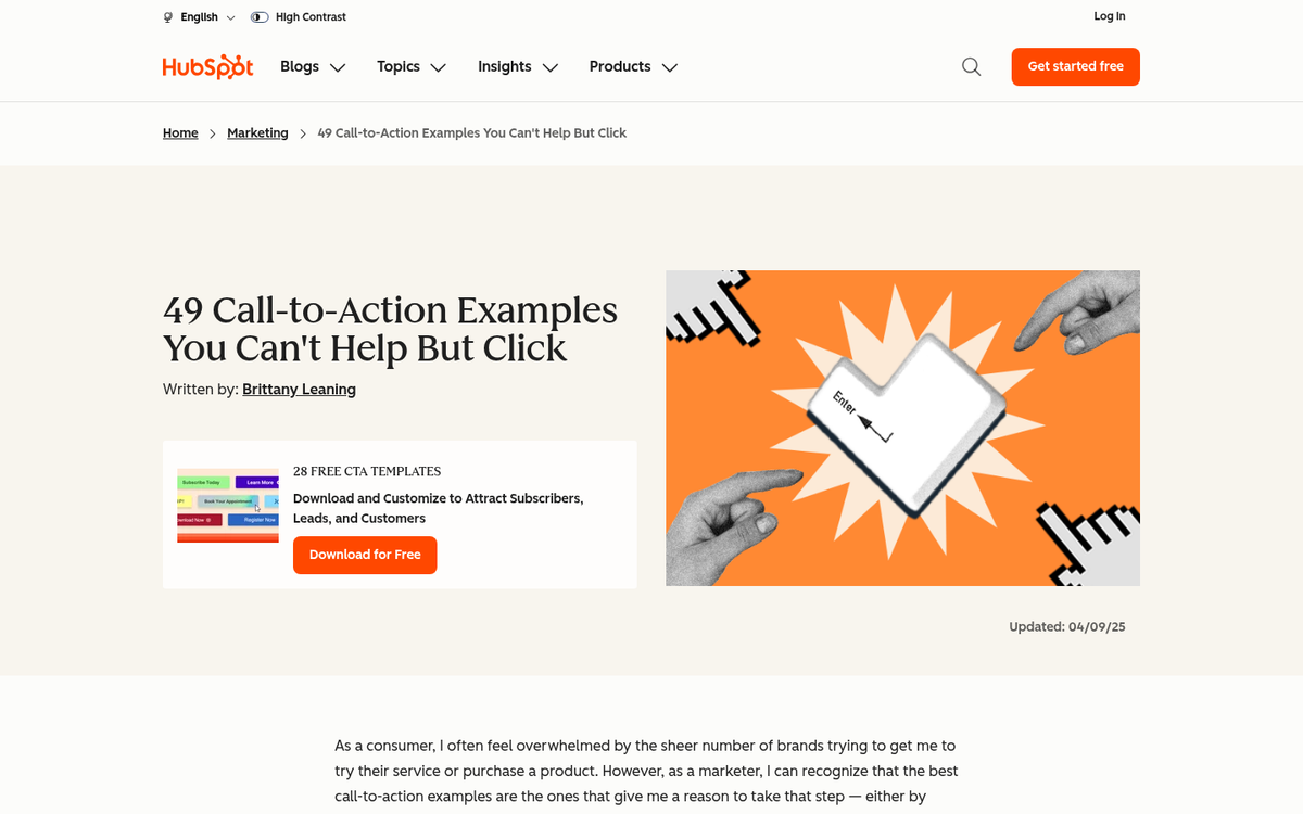 HubSpot blog tutorial page screenshot