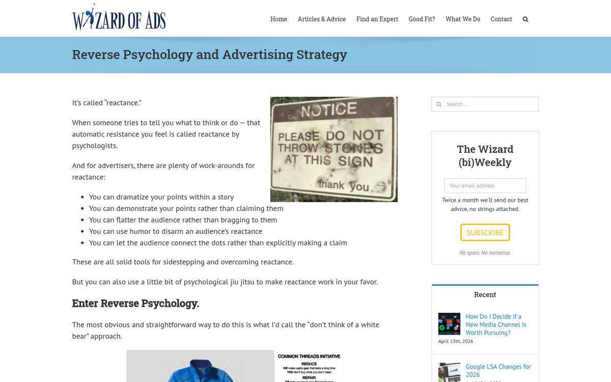 Screenshot of a reverse psychology CTA example