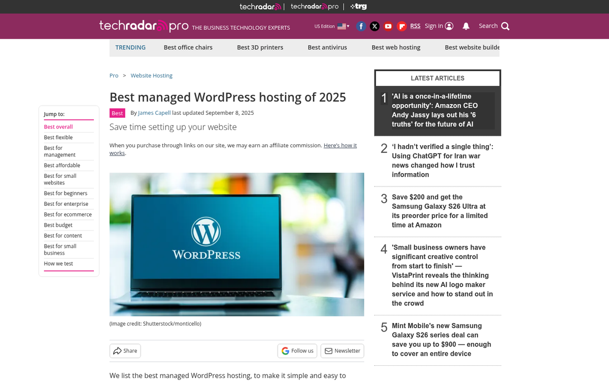 Managed WordPress hosting company website screenshot