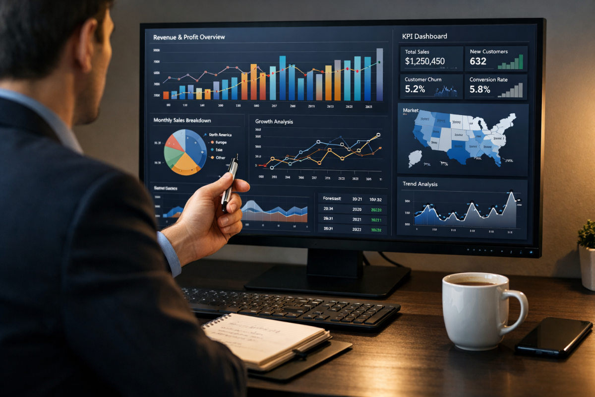 Person analyzing blog performance metrics chart