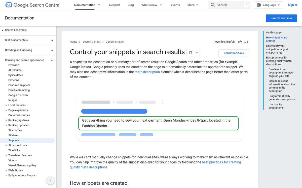 Search result showing character count limit