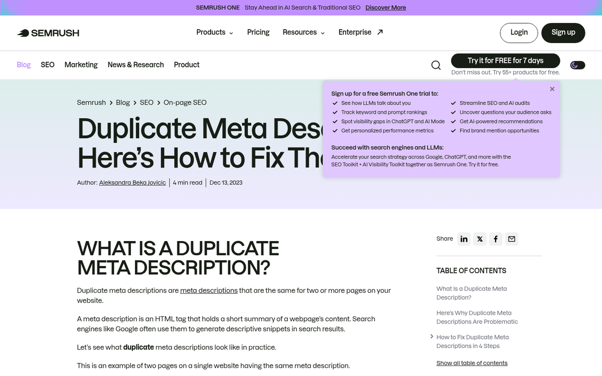 Unique meta descriptions across multiple blog posts
