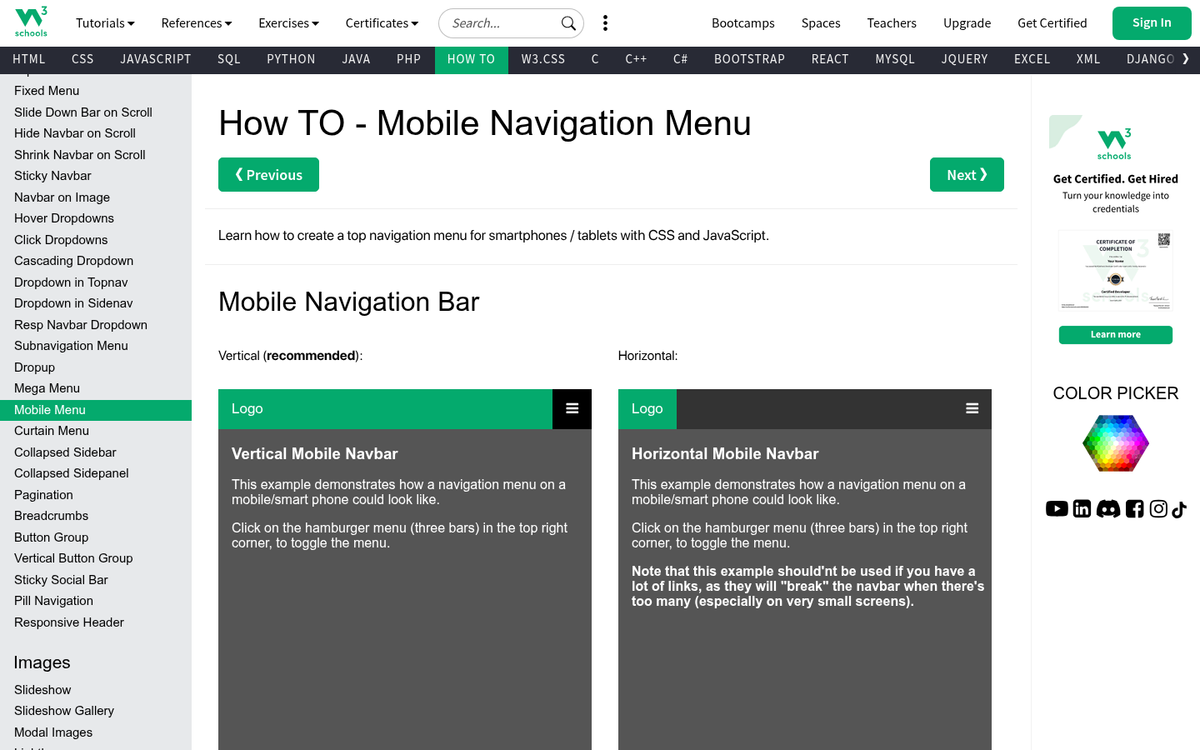 Clear website navigation menu example