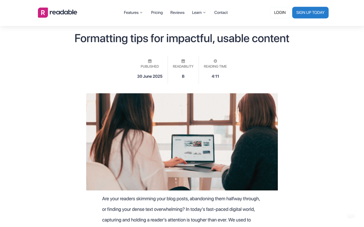 Blog post with readable text formatting