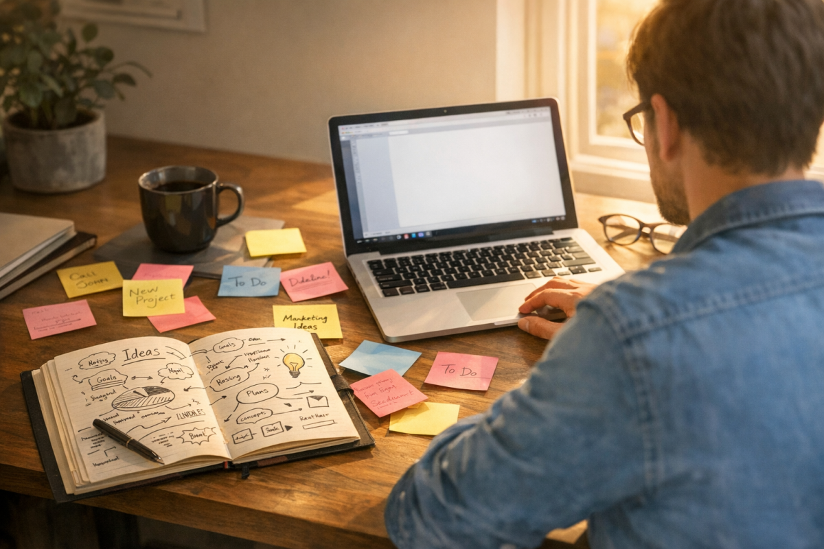 Person brainstorming blog post topic ideas