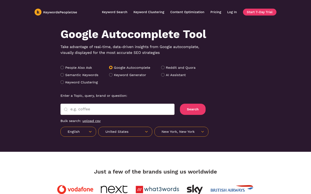 Google search suggestions dropdown for keyword research