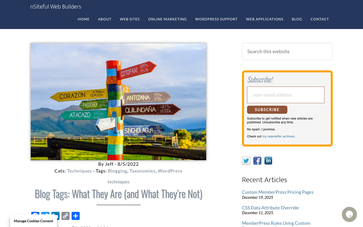 WordPress blog tags section screenshot