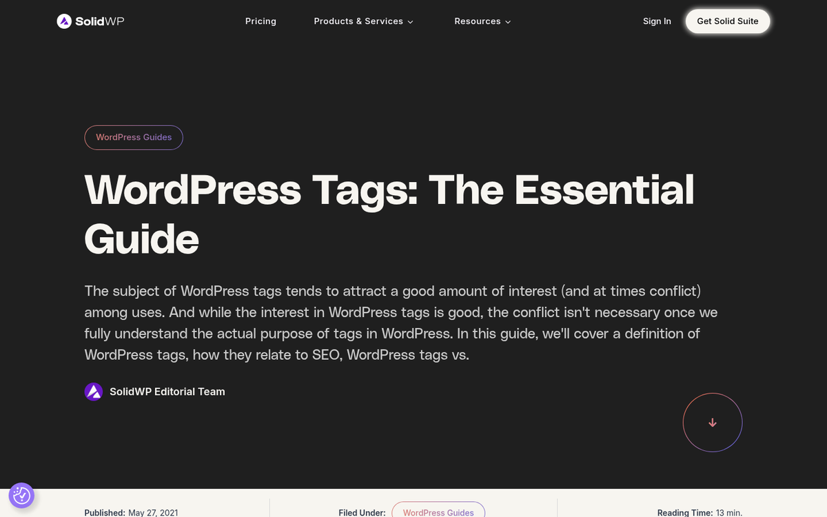 WordPress blog post with multiple tags