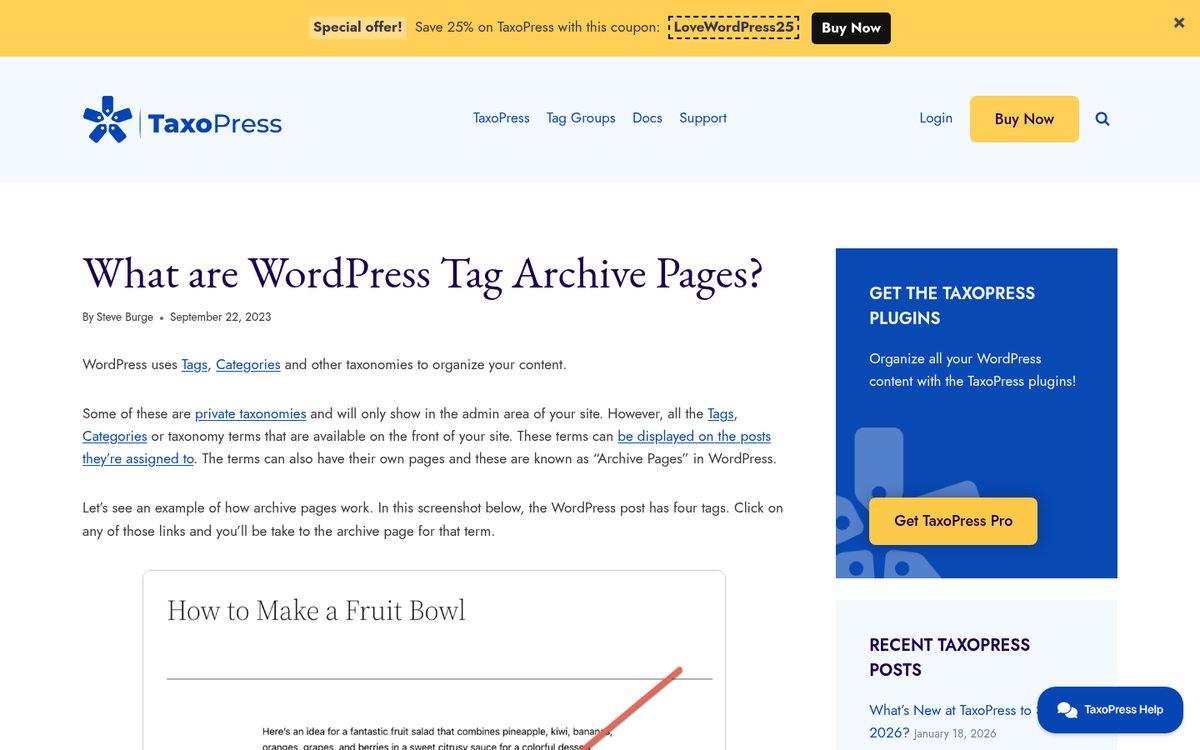 WordPress tag archive page screenshot