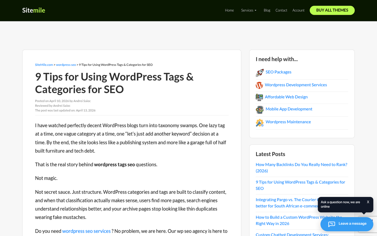 WordPress tag management SEO settings interface