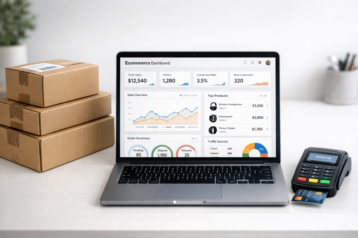 Shopify store setup on laptop screen