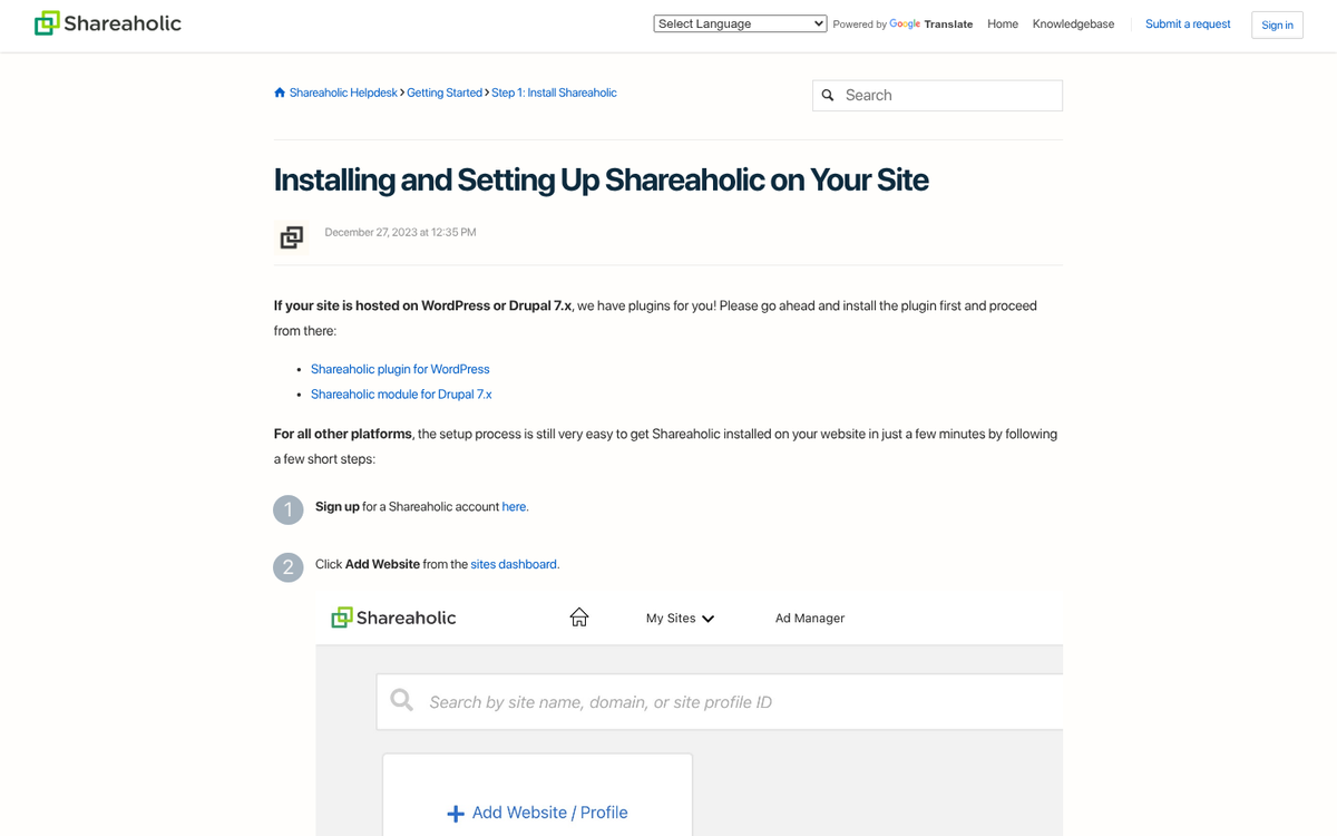 Social sharing button code implementation steps
