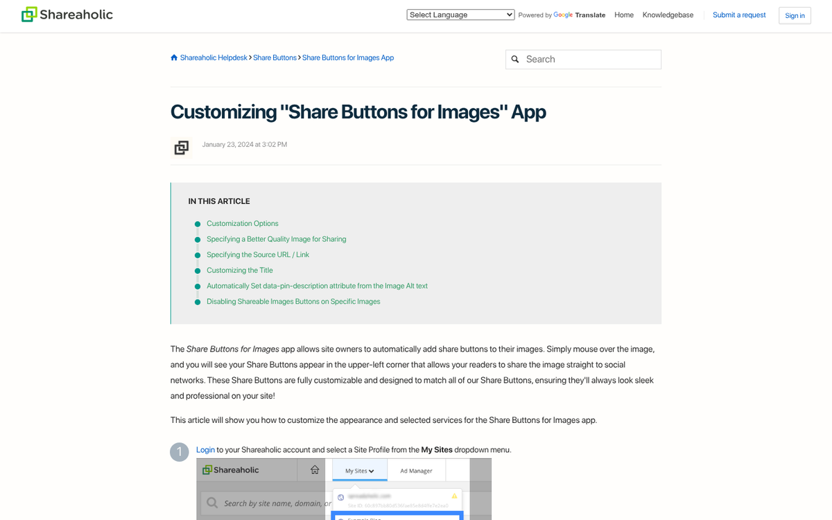 Social sharing buttons on a webpage