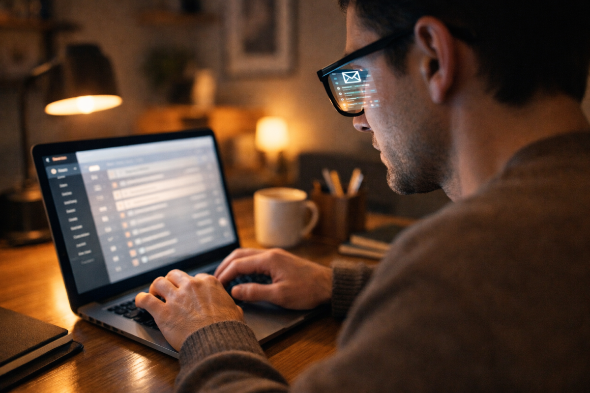 Email newsletter layout on a screen