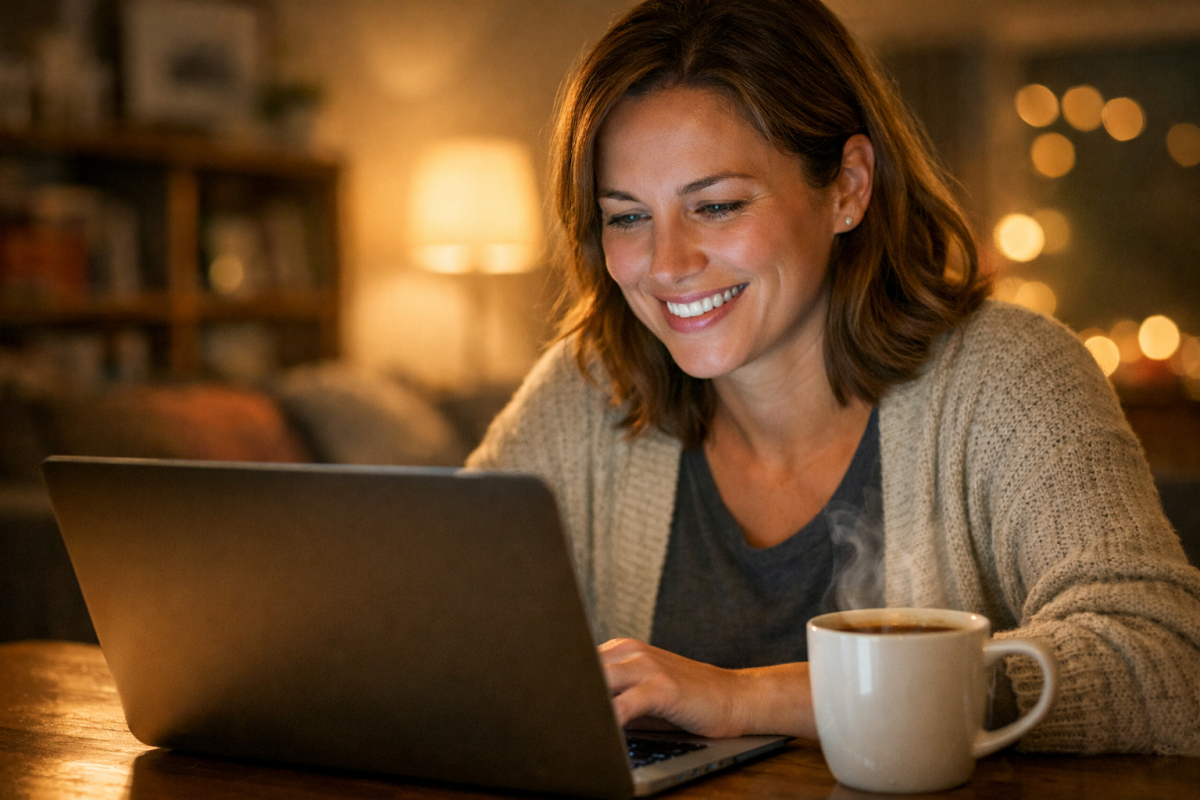 Person reading newsletter on laptop screen