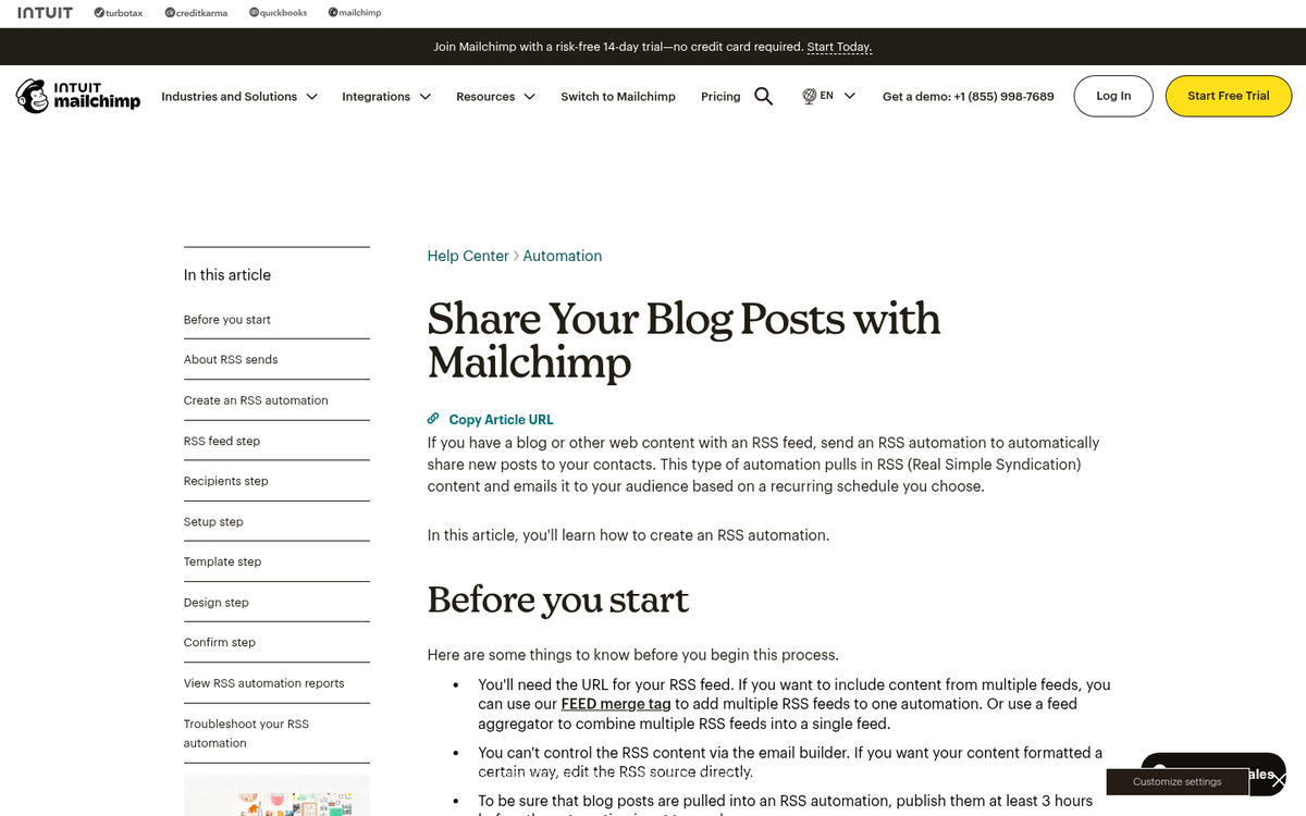 RSS-to-email service dashboard interface screenshot