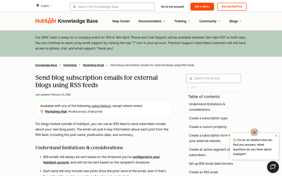 RSS feed URL entry form field