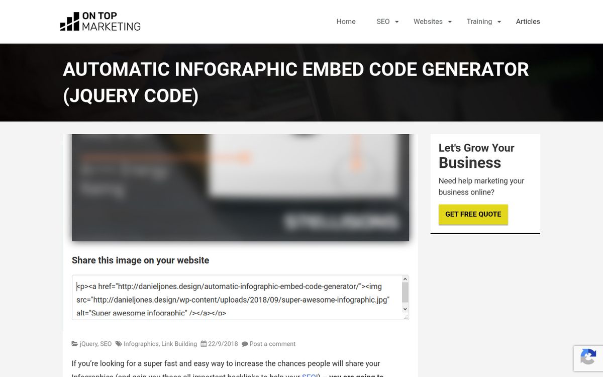 Embed code generator tool interface screenshot