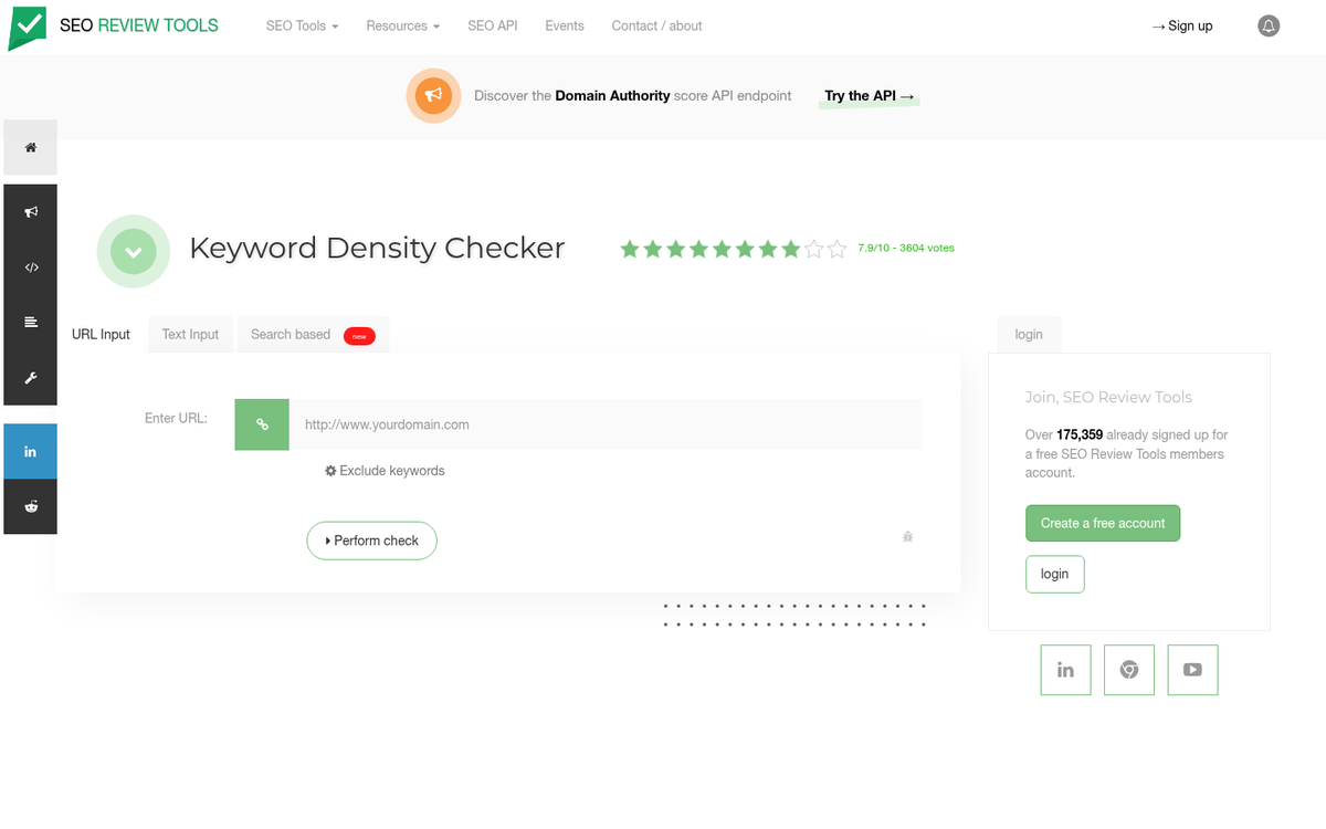 Keyword density percentage chart or formula