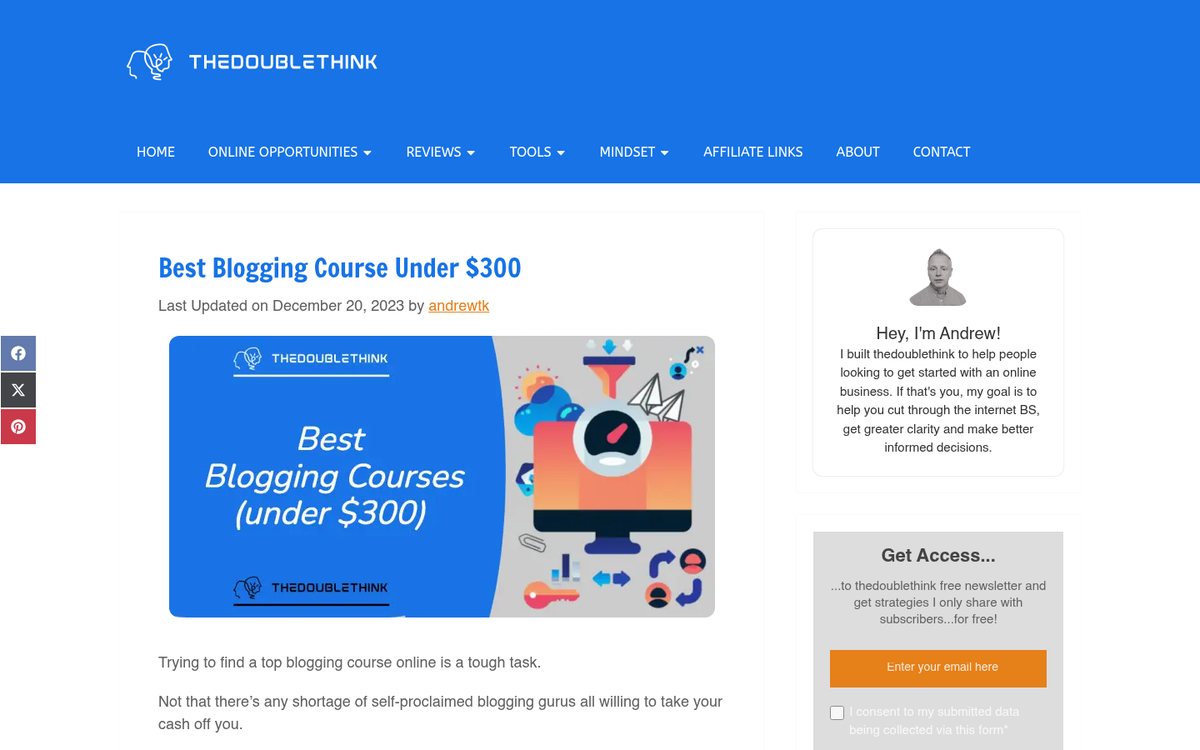 Online course landing page screenshot