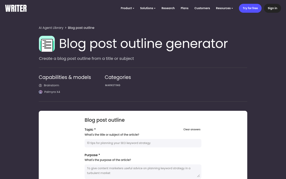 Blank document outline structure in WordPress