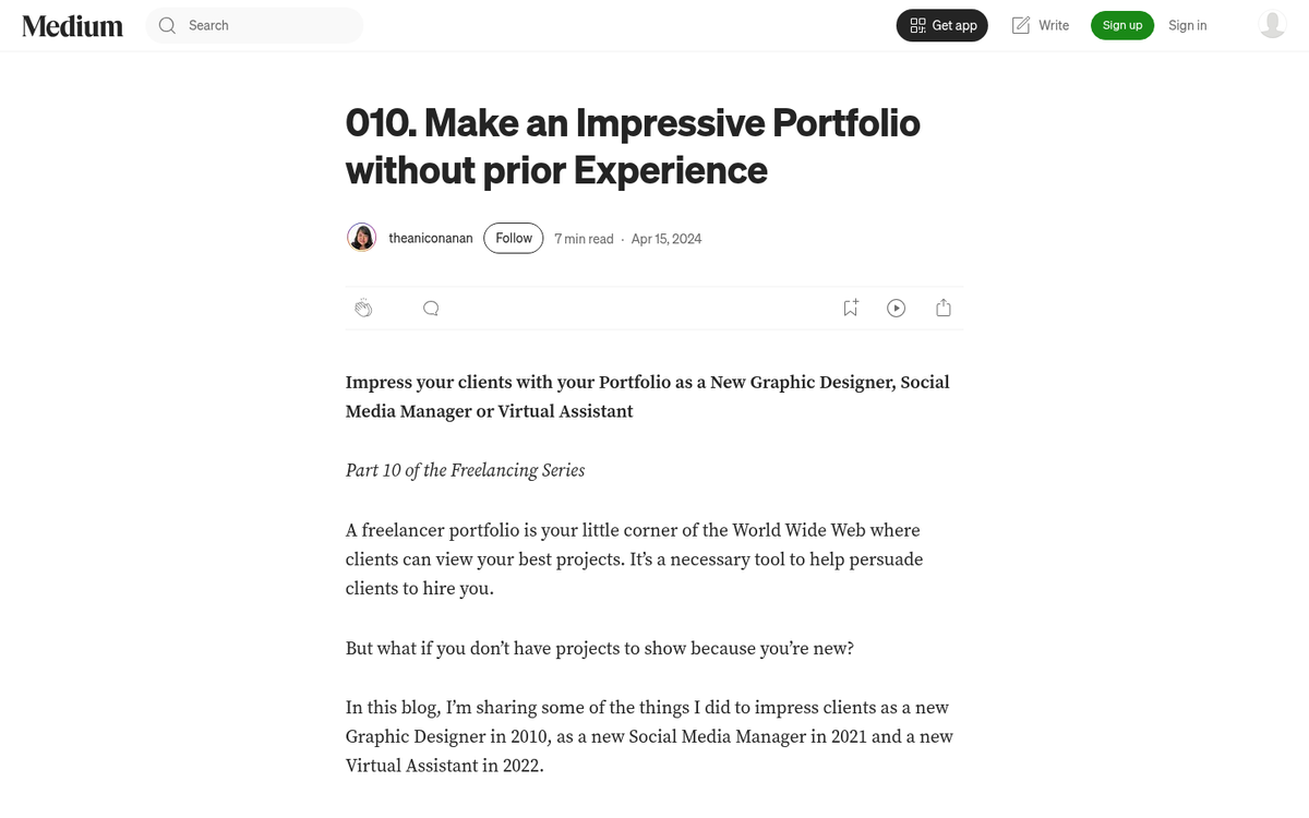 Person offering freelance services online