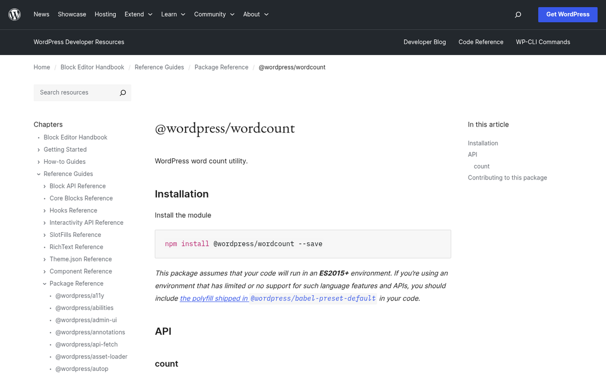 WordPress block editor post writing interface