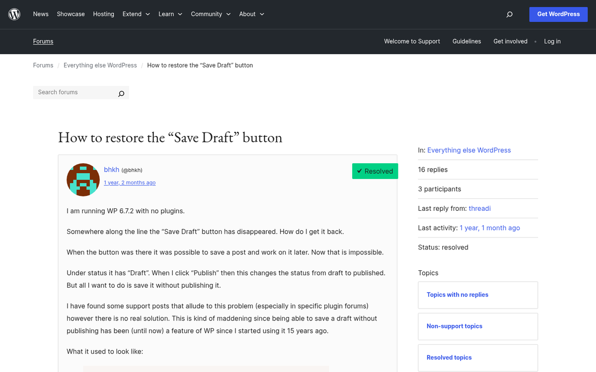 WordPress blog post formatting options panel